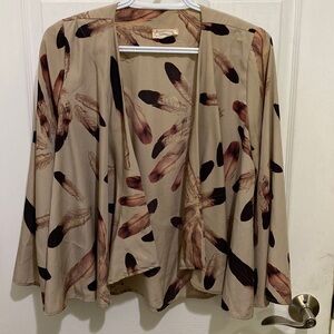 Audrey 3+1 Open Lightweight Feather Motif Blouse Cardigan Women’s Size Medium